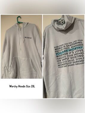 Worthy Women's Light Gray Zip Hoodie - 'Worthy' Motivational Design
